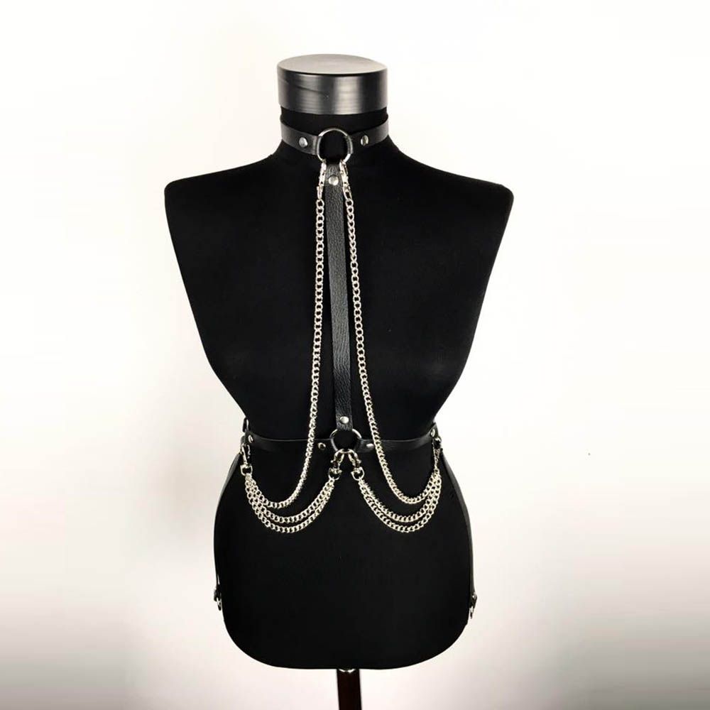 Body Jewelry Harness - Punk Leather Body Chains Tassel Black