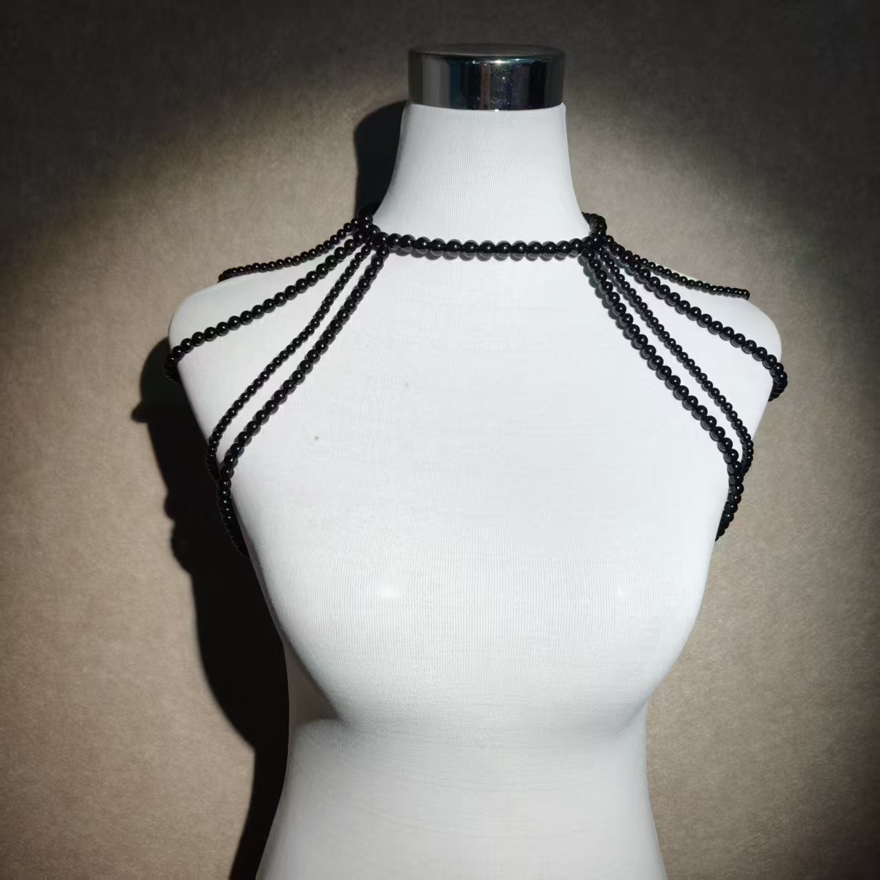Body Jewelry Vest - Edgy Punk Black Faux Pearl Shoulder