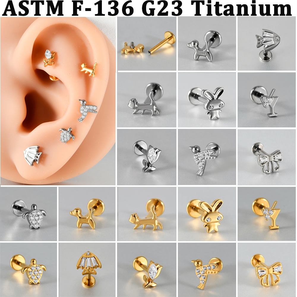Body Jewelry Etc - 1PCTitanium Animal Flat Back cz Flower