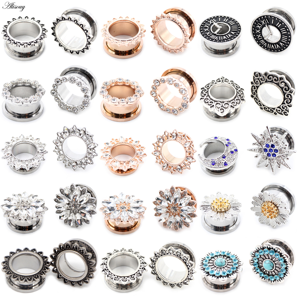 Body Jewelry Ear Plugs - Alisouy 2pcs Stainless Steel Flower Zirconia