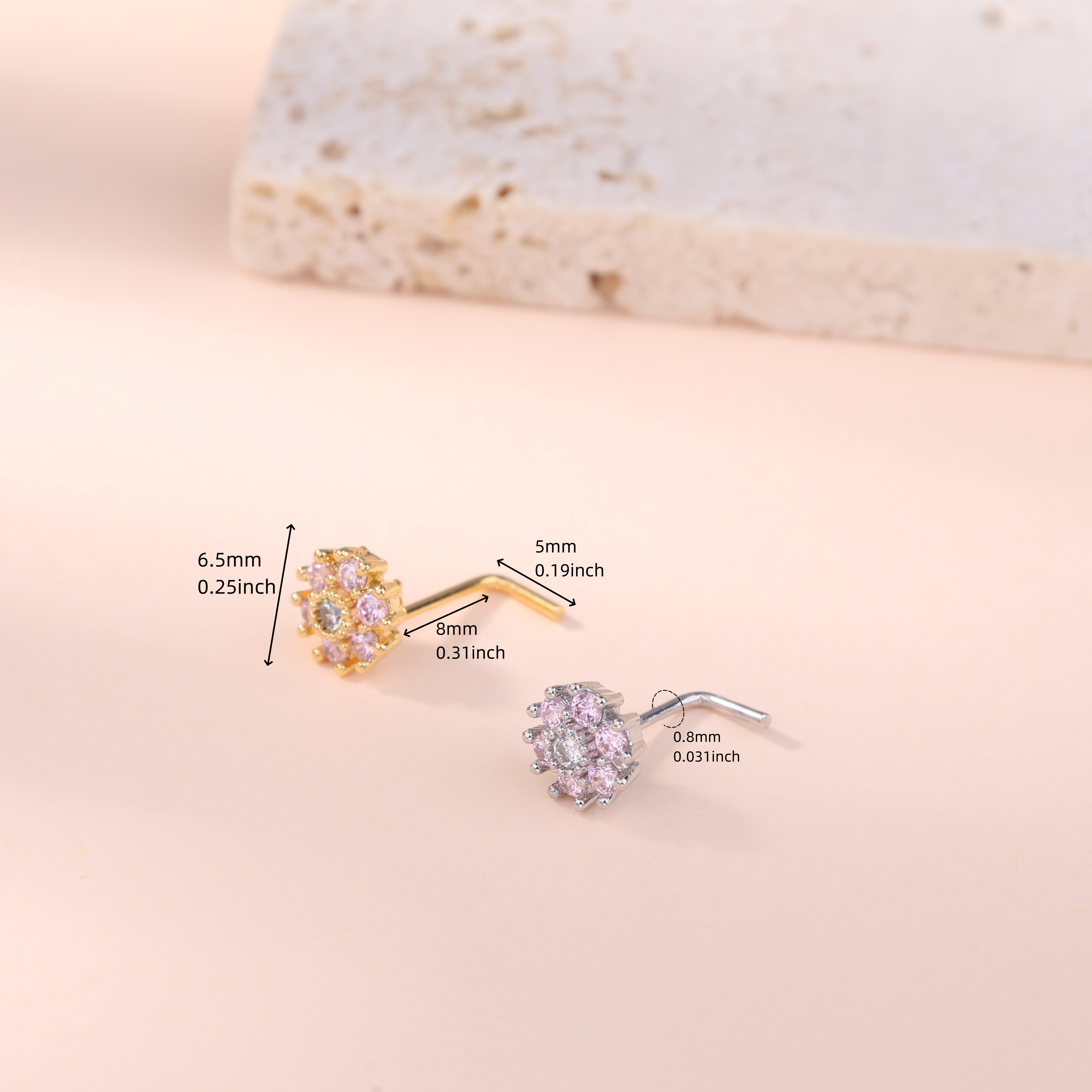 1Pcs Nose Stud Rings L Screw S - Body Jewelry Rings のレビューと価格