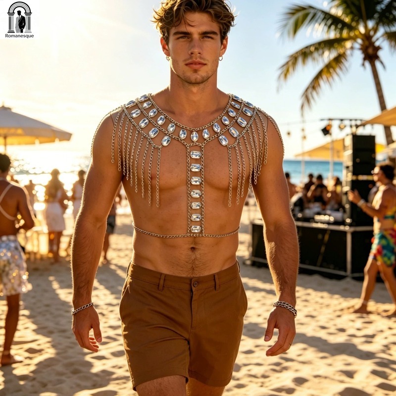 Fashion Men's Sparkly Disc Cha - Body Jewelry Vest のレビューと価格