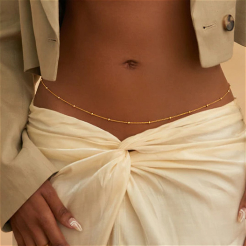 Girls Simple Beaded Belly Chai - Body Jewelry Gold のレビューと価格