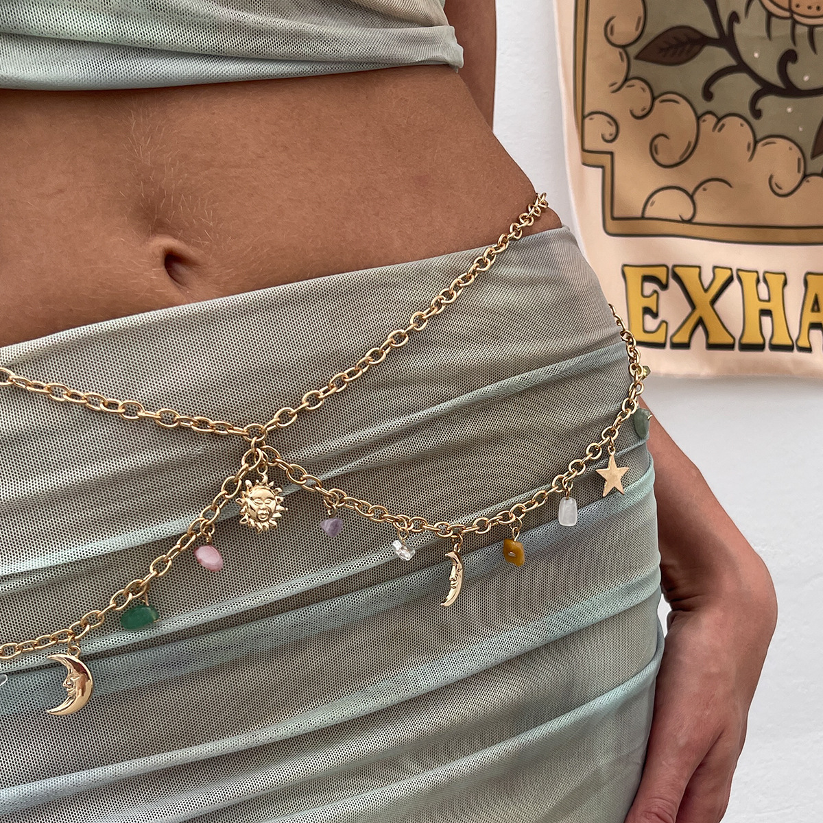 Boho Star Moon Sun Pendant Wai - Body Jewelry Gold のレビューと価格