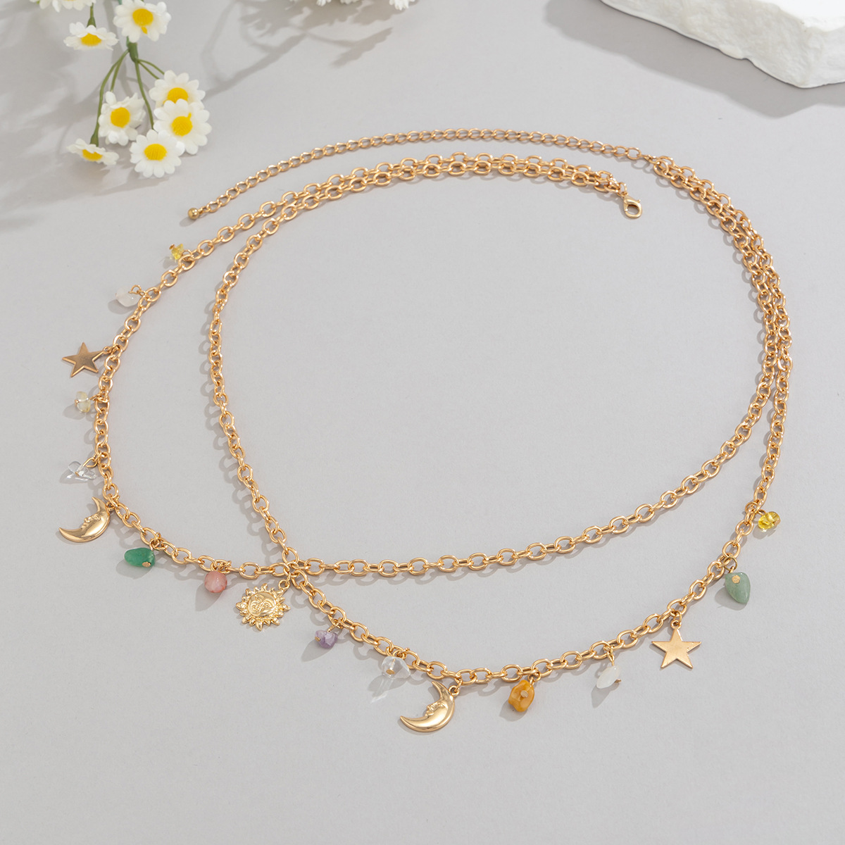 Boho Star Moon Sun Pendant Wai - Body Jewelry Gold のレビューと価格
