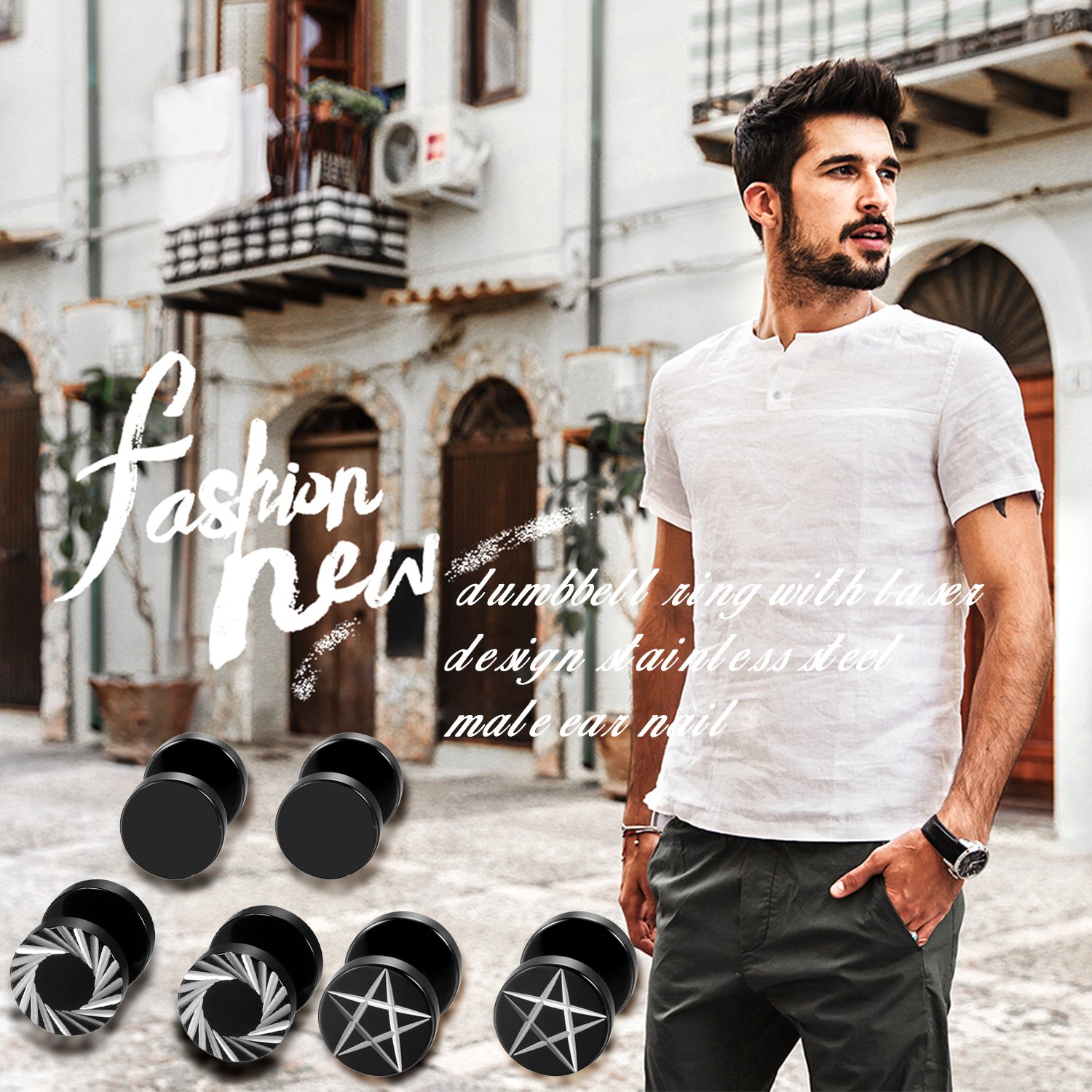2Pcs/6Pcs Black Stainless Stee - Body Jewelry Ear Plugs のレビューと価格
