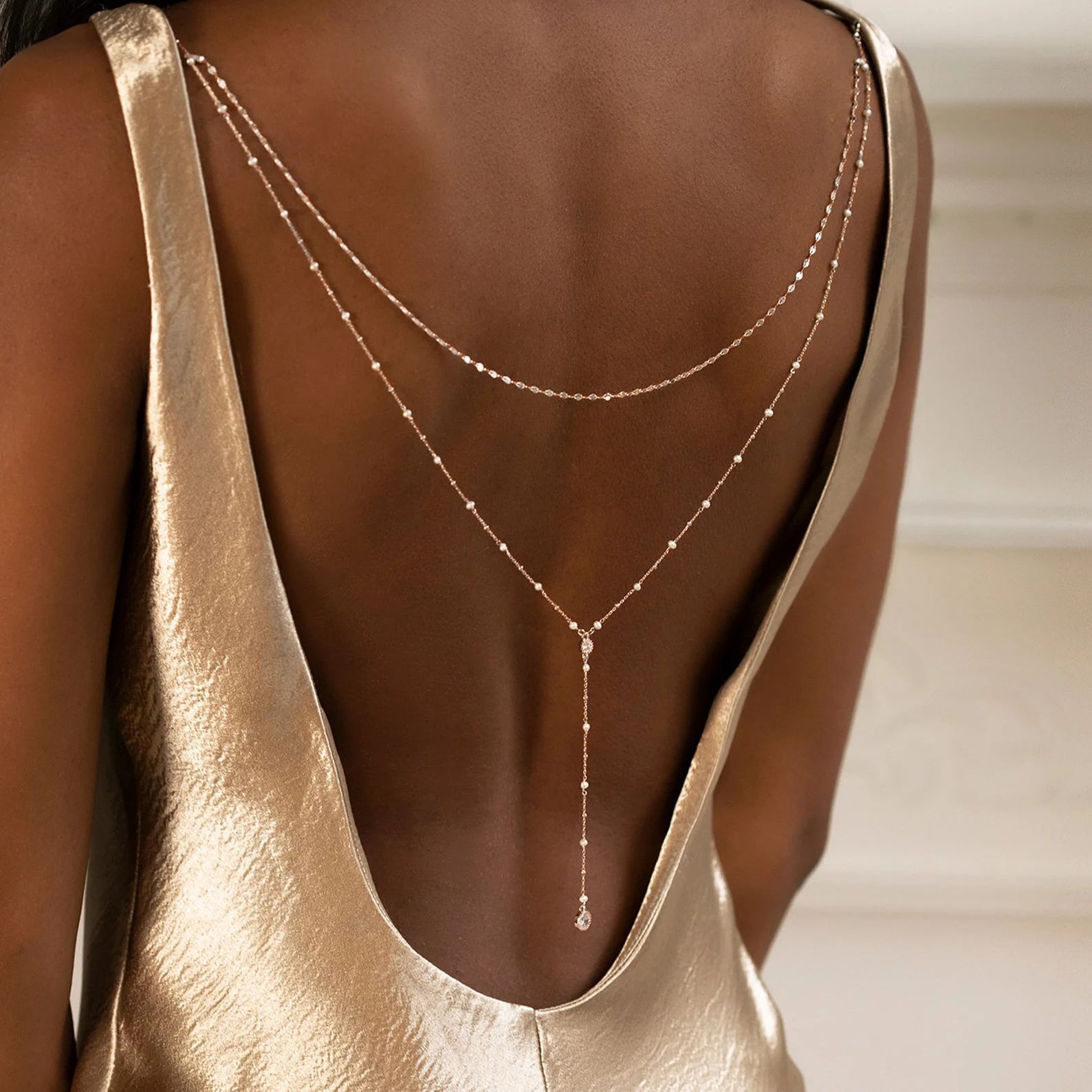 Delicate Gold Plated CZ Beaded - Body Jewelry For Backless Dress のレビューと価格