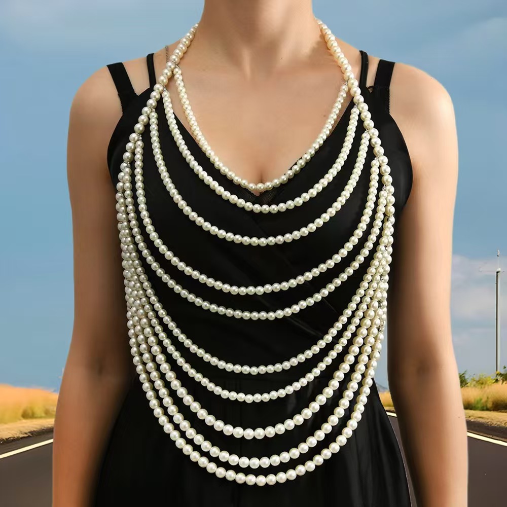 Edgy Punk Black Faux Pearl Sho - Body Jewelry Vest のレビューと価格