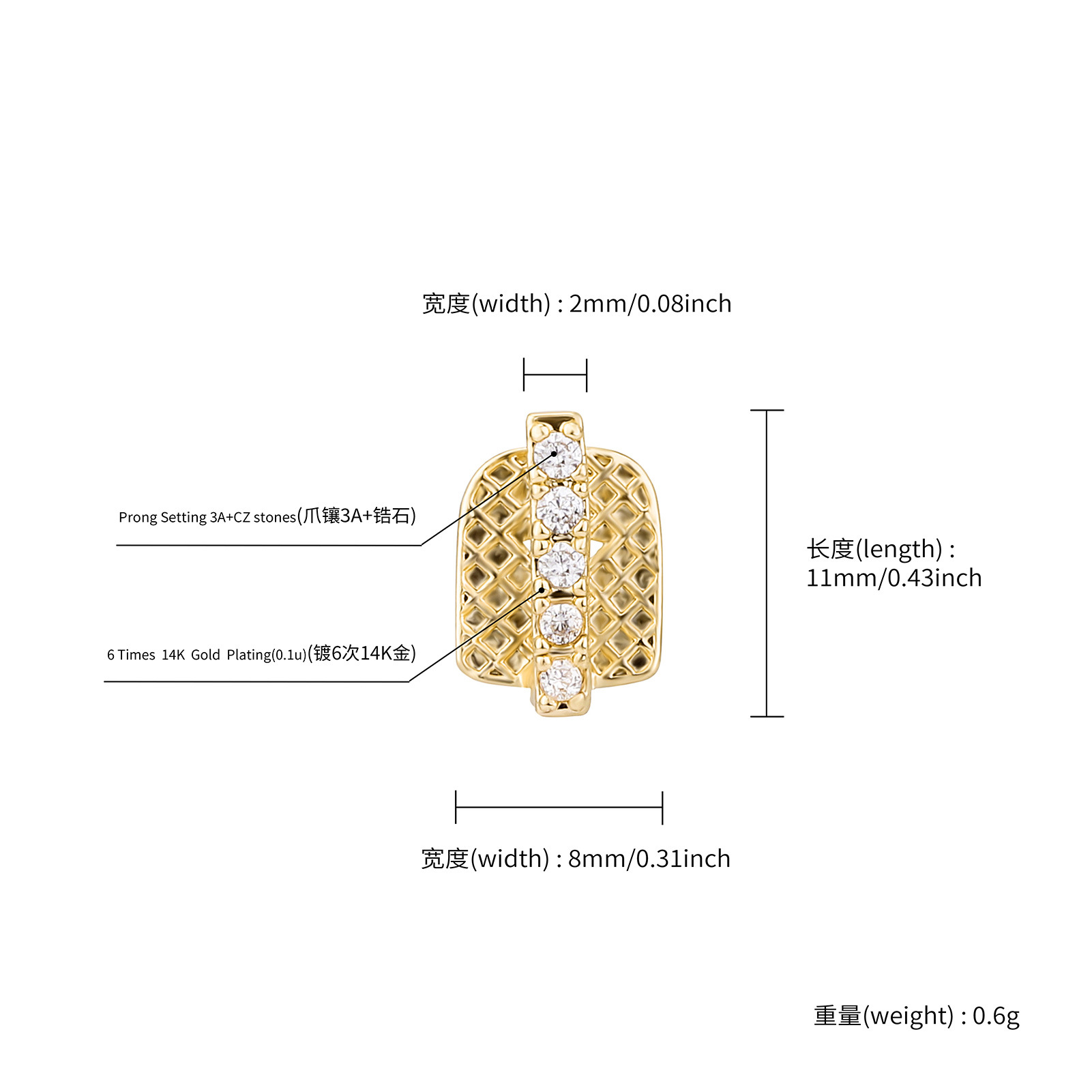 RACHELZ Hip Hop Single CZ Ston - Body Jewelry Gold Plated のレビューと価格