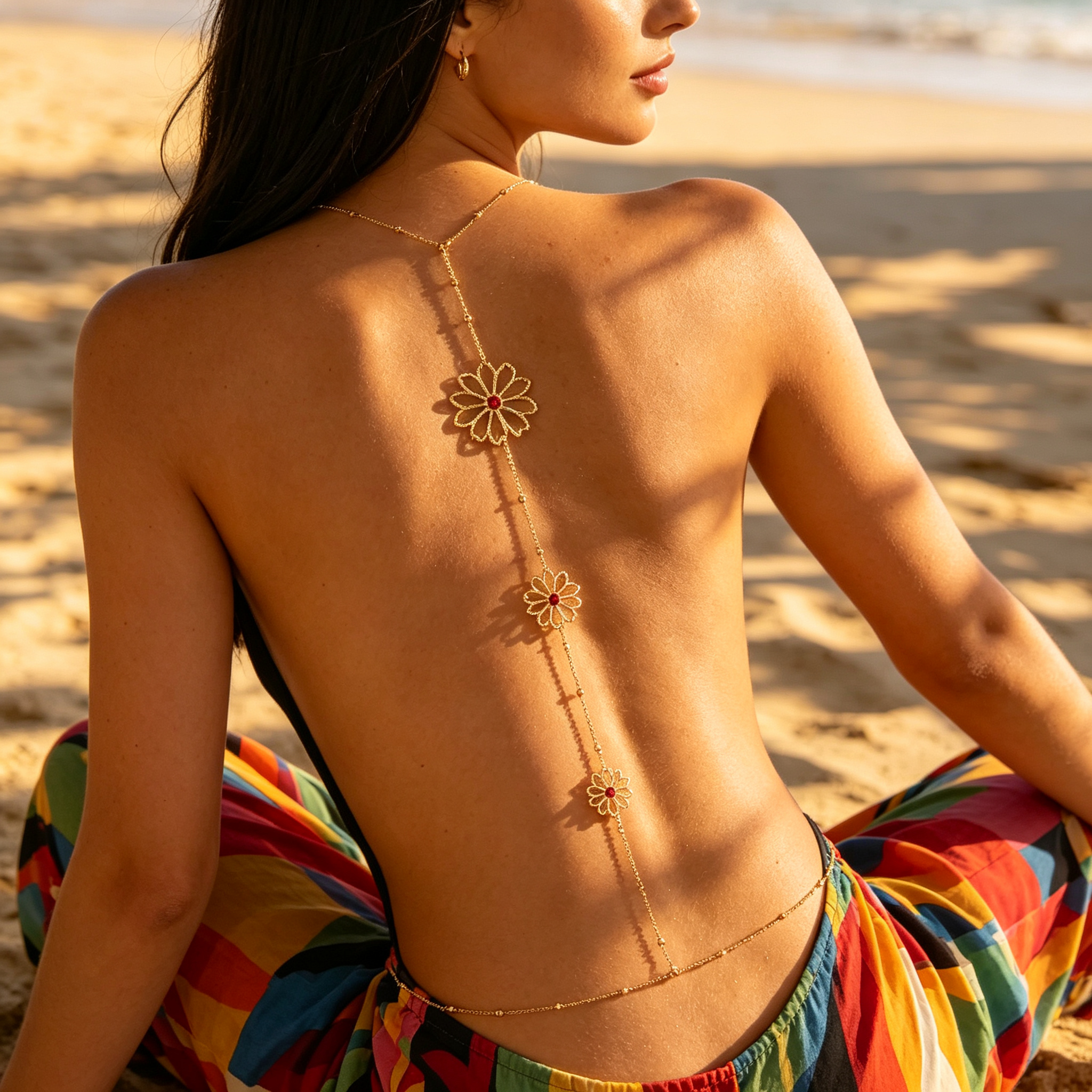 Sexy Gold Flower Back Chain fo - Body Jewelry For Backless Dress のレビューと価格