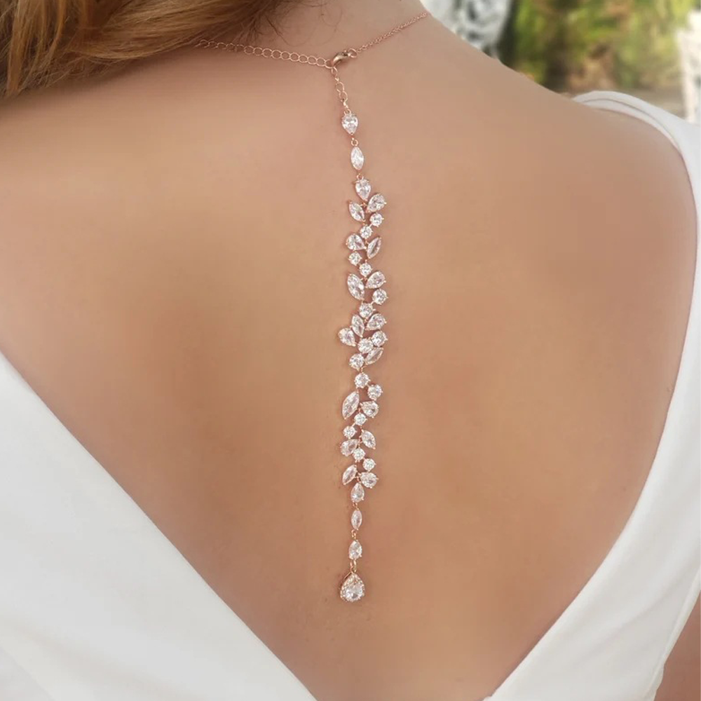 Crystal Leaf Backdrop Necklace - Body Jewelry Back のレビューと価格